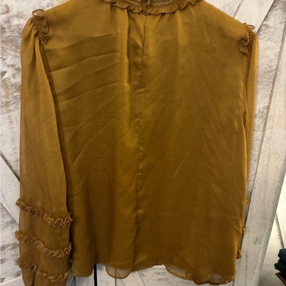 Ann Taylor Mustard Ruffle Blouse - Picture 2 of 4